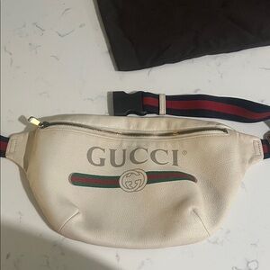 Gucci Beige Belt Bag with Red and Green Accents